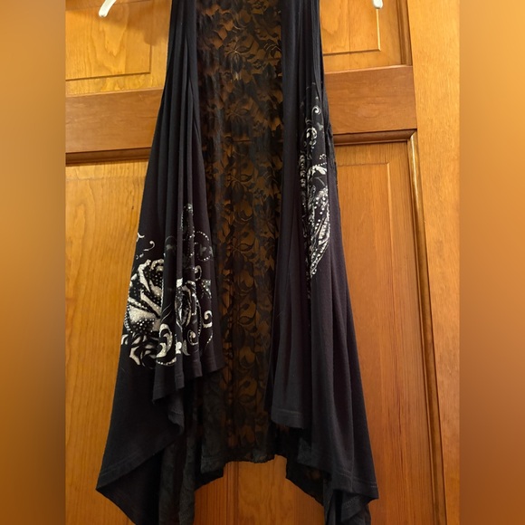 Vocal Other - Vocal Black Lace Cardigan with White Floral Pattern
